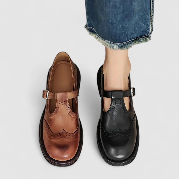Brown Leather Classic Mary Jane Shoes