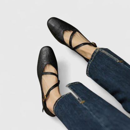 Alethea | Black Leather Mary Jane Orthopedic Flat Shoes