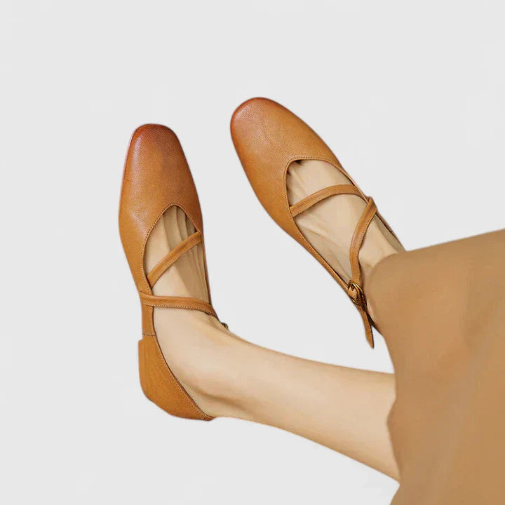 Alethea | Black Leather Mary Jane Orthopedic Flat Shoes