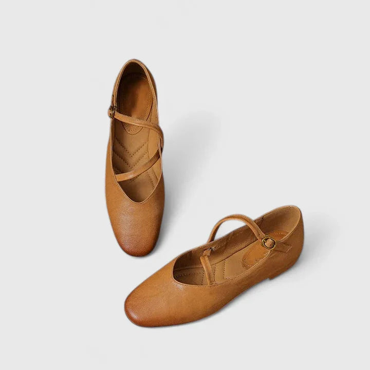 Alethea | Black Leather Mary Jane Orthopedic Flat Shoes