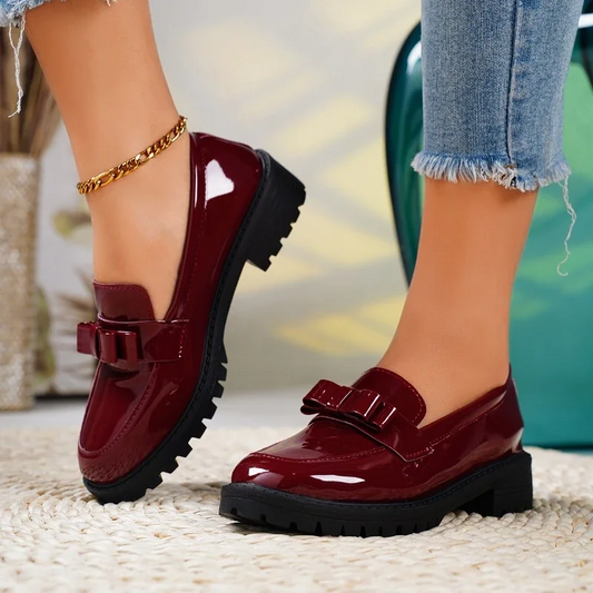 Calista | Women’s Orthopedic Platform Slip On Loafers in Burgundy Patent