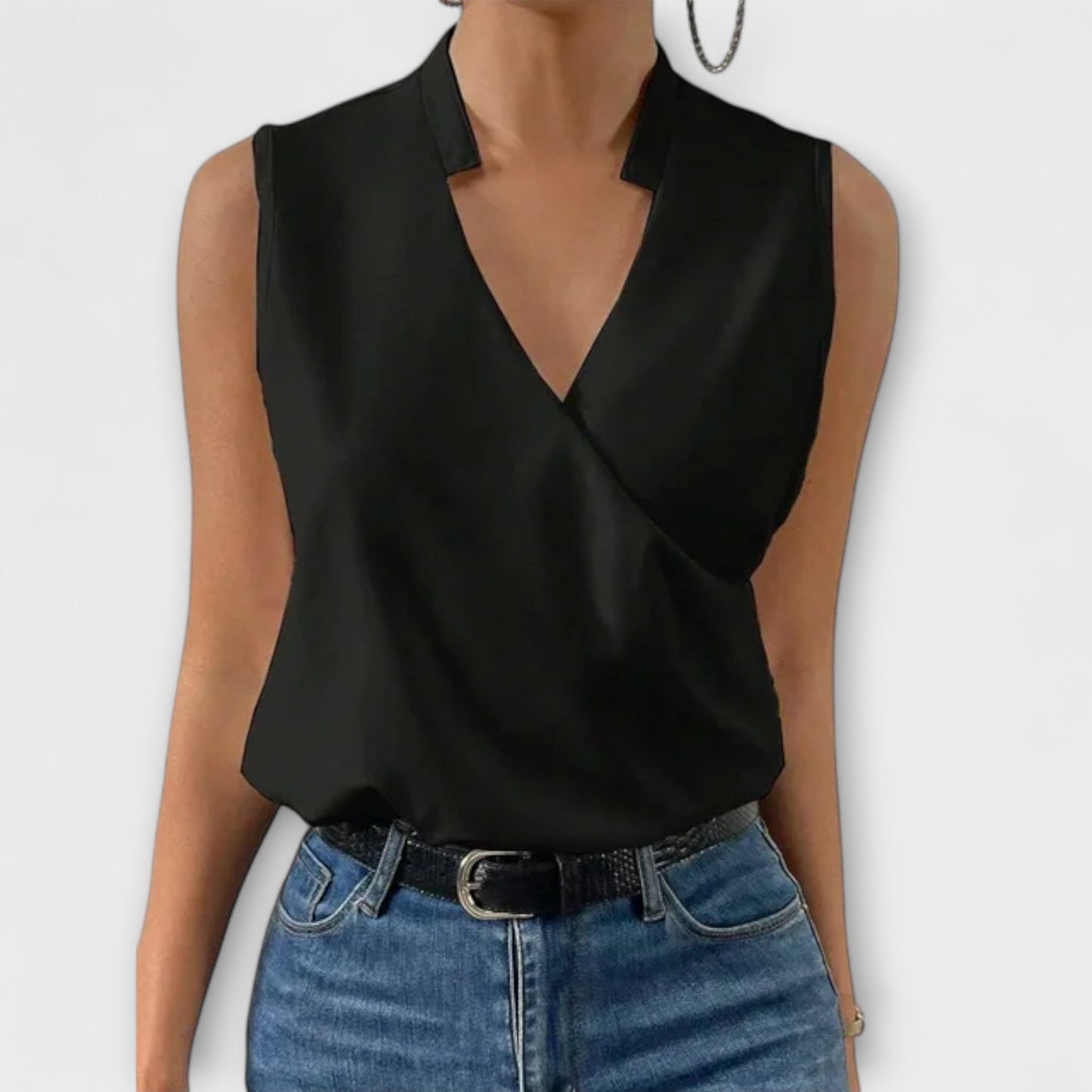Elegant White Asymmetrical Sophisticated V-Neck Top