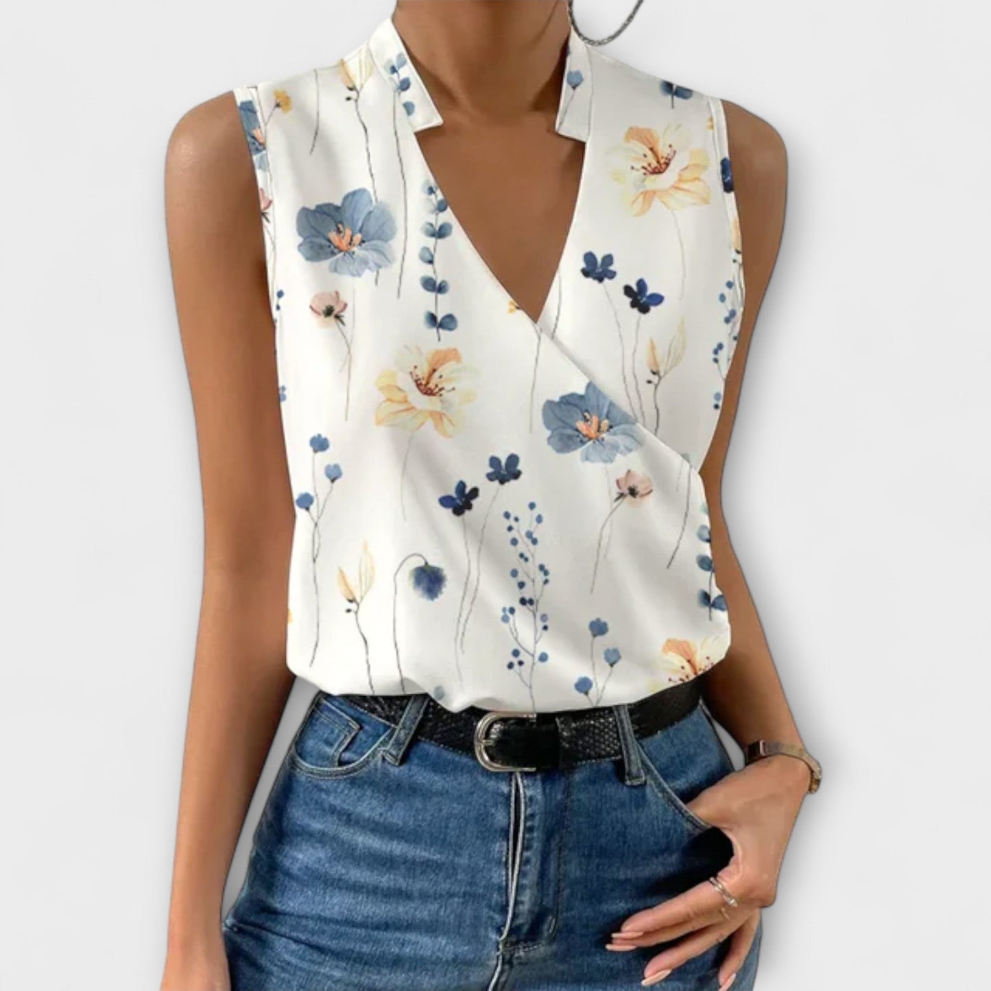 Elegant White Asymmetrical Sophisticated V-Neck Top