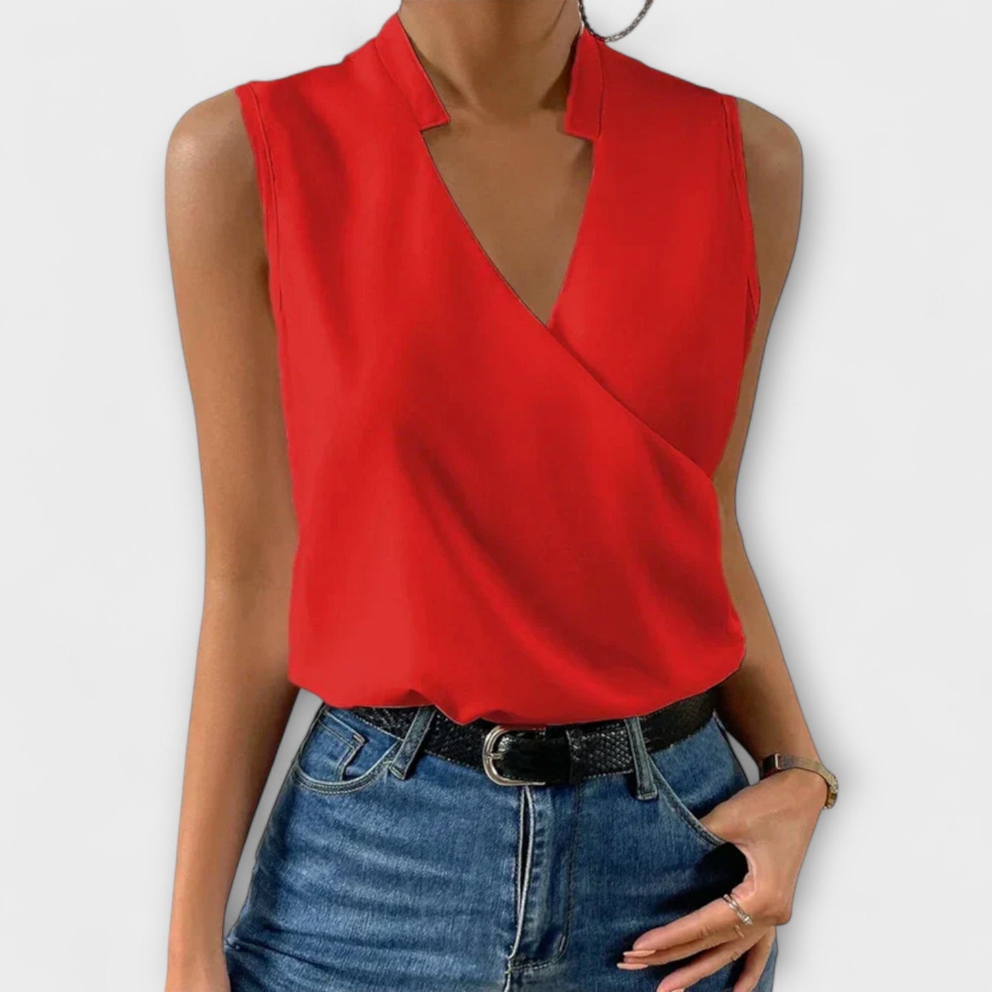 Elegant White Asymmetrical Sophisticated V-Neck Top