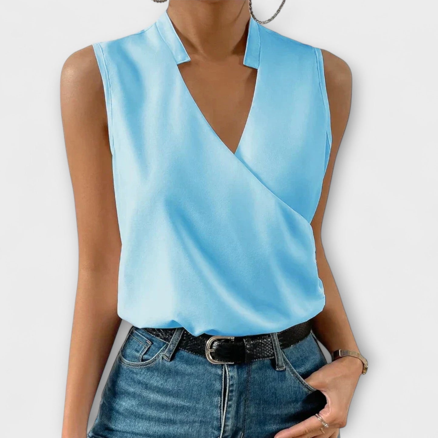 Elegant White Asymmetrical Sophisticated V-Neck Top