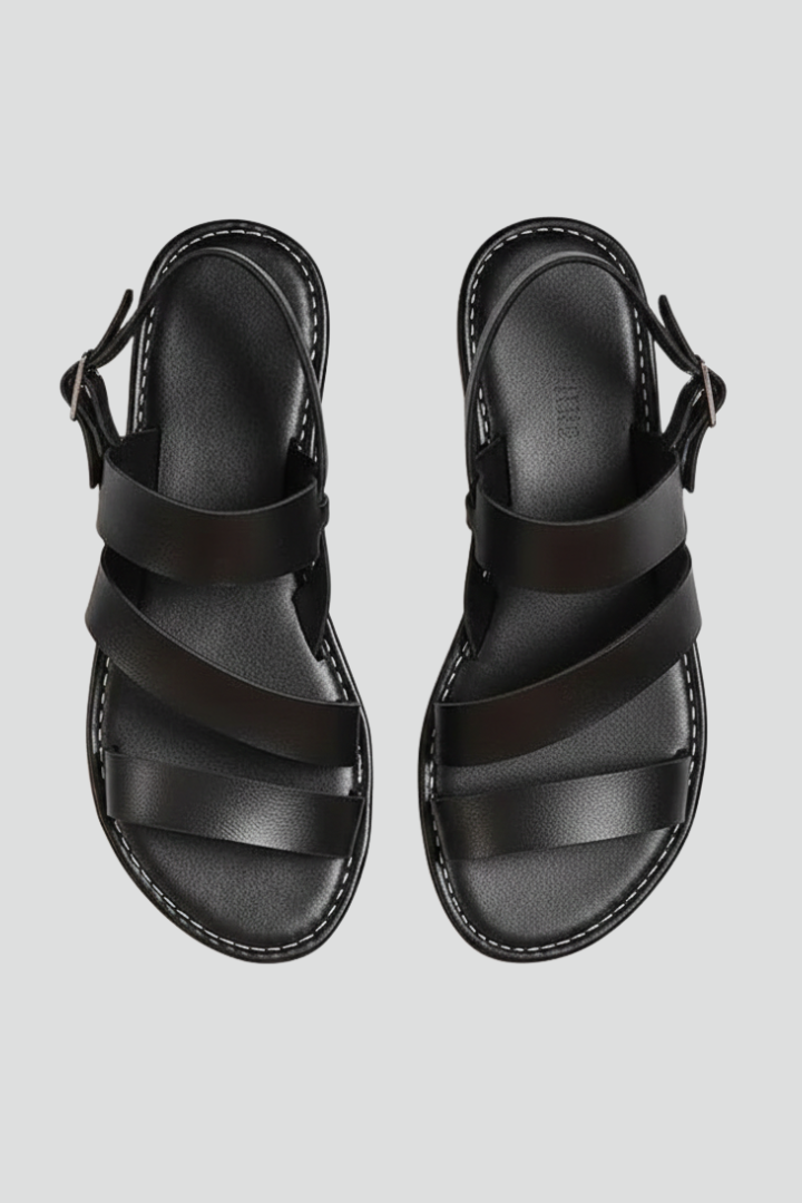 Alethea | Women’s Modern Flat Sandals with Back Strap - Black Leather