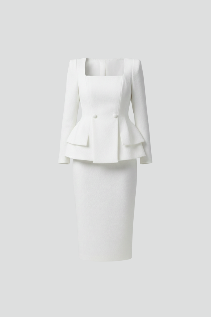 Astrid | Women’s White Square Neck Blazer and Skite Suit
