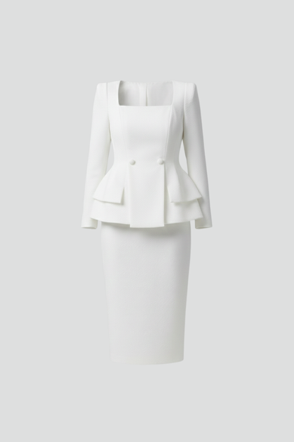 Astrid | Women’s White Square Neck Blazer and Skite Suit