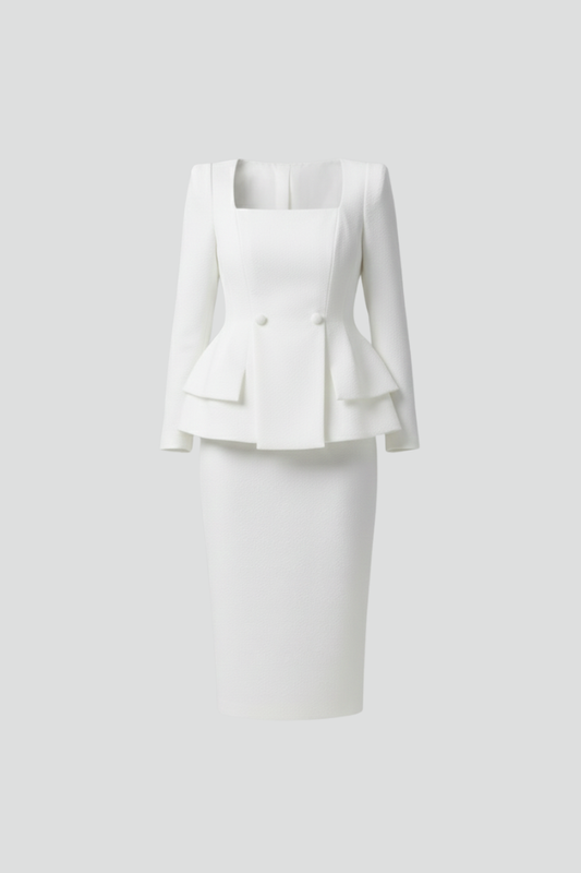 Astrid | Women’s White Square Neck Blazer and Skite Suit