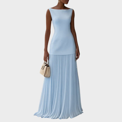Calantha | Elegant Light Blue Sleeveless Dress With Flowing Pleats