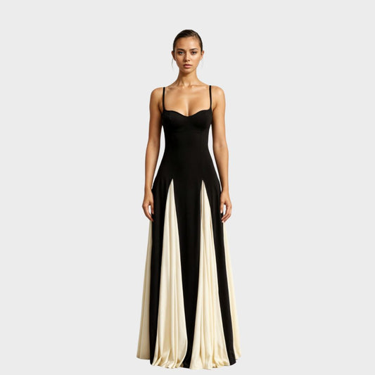 Calantha | Elegant Maxi Dress in Black and Cream
