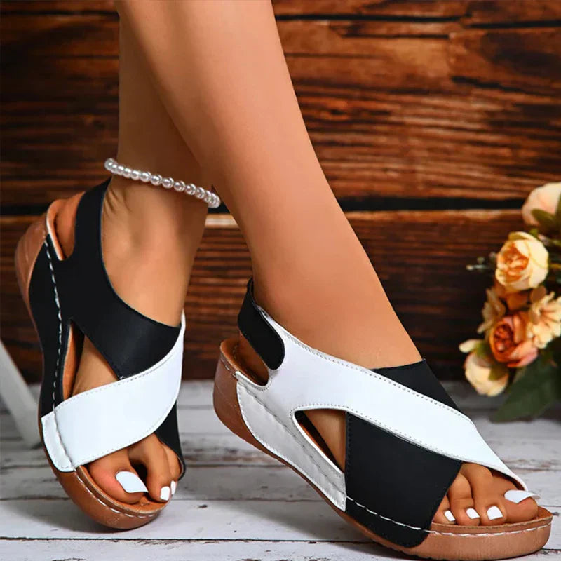 Aurora | Women's Orthopedic Cross Strap Sandals - Black & White