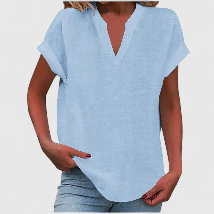 Calantha | Elegant Linen Comfortable V-Neck Blouse