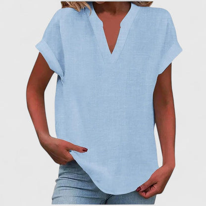 Calantha | Elegant Linen Comfortable V-Neck Blouse