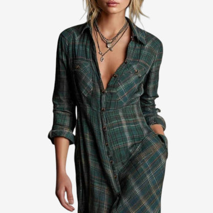 Calanthe | Dark Green Plaid Elegant Dress
