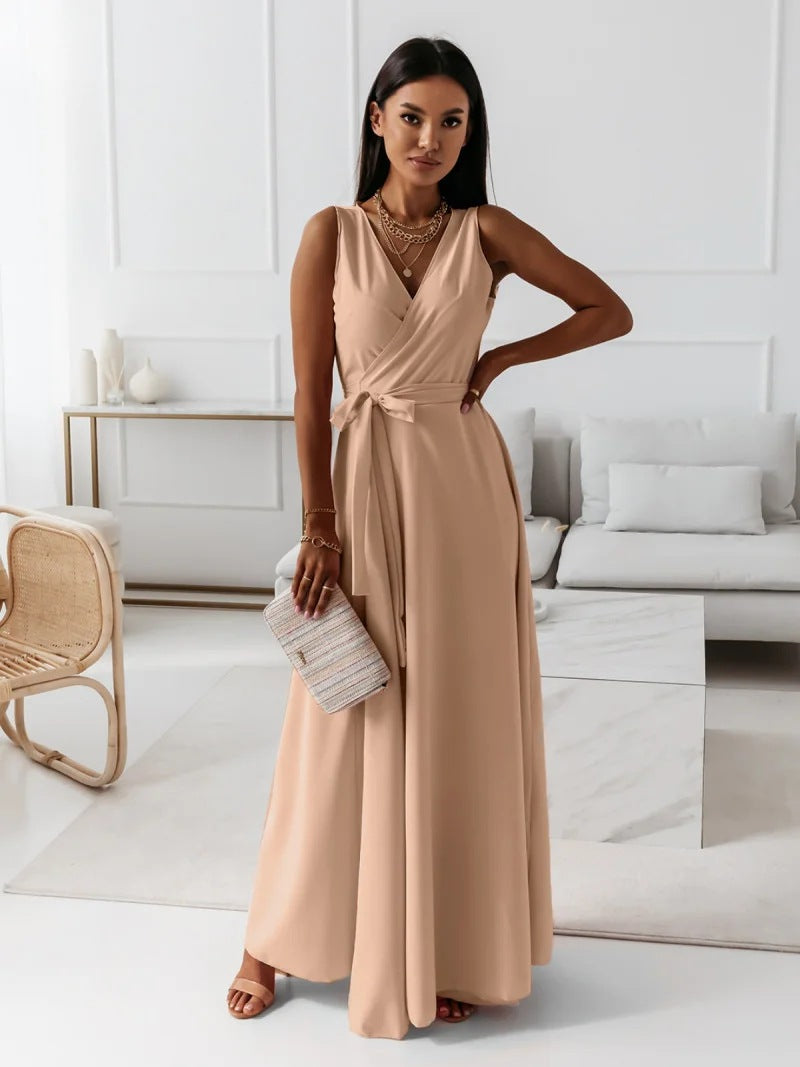 Alethea | Elegant Blush Pink Wrap Maxi Dress for Women Wedding Guest