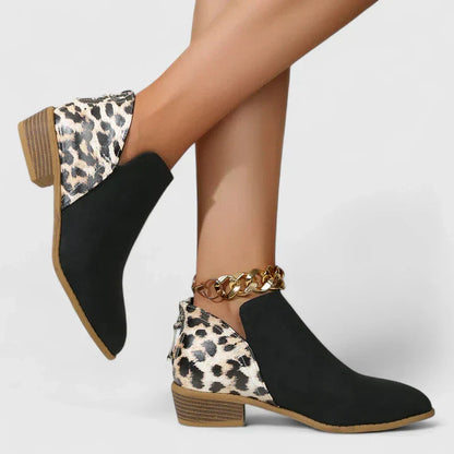 Calantha | Black Suede Orthopedic Boots with Leopard Accent