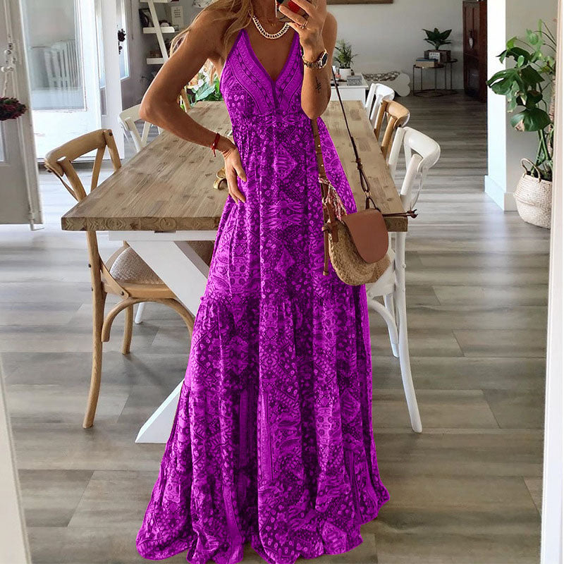 Astrid | Women's V Neck Boho Flowy Draped Teal Maxi Dress