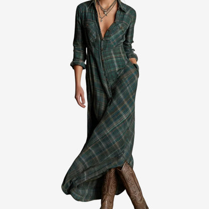 Calantha | Dark Green Plaid Elegant Dress