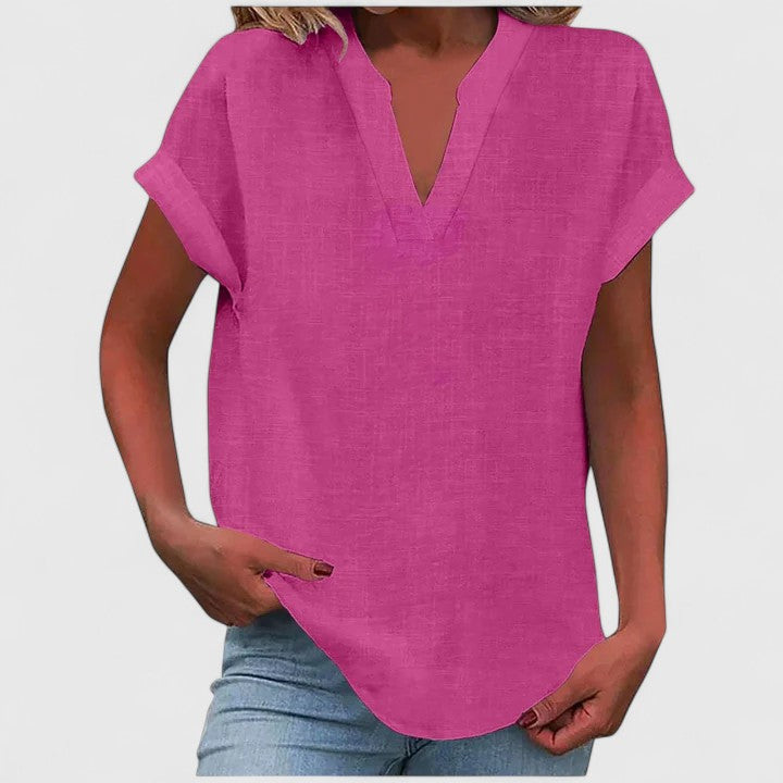 Calantha | Elegant Linen Comfortable V-Neck Blouse