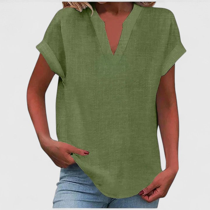 Calantha | Elegant Linen Comfortable V-Neck Blouse