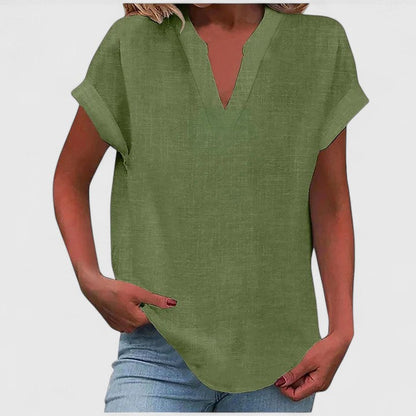 Calantha | Elegant Linen Comfortable V-Neck Blouse