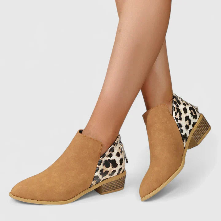 Calantha | Black Suede Orthopedic Boots with Leopard Accent