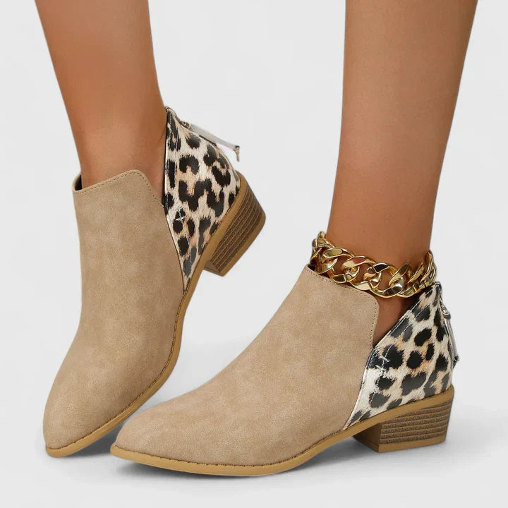 Calantha | Black Suede Orthopedic Boots with Leopard Accent