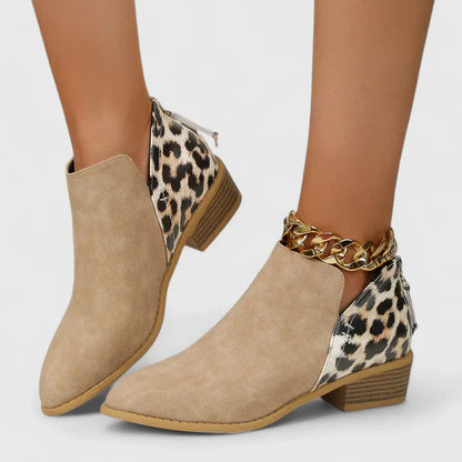 Calantha | Black Suede Orthopedic Boots with Leopard Accent