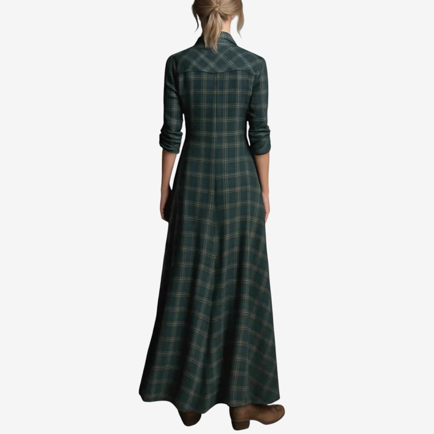 Calanthe | Dark Green Plaid Elegant Dress