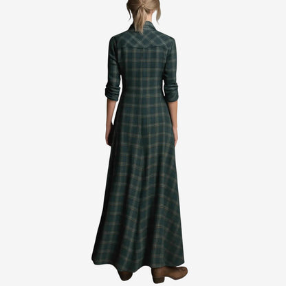 Calanthe | Dark Green Plaid Elegant Dress