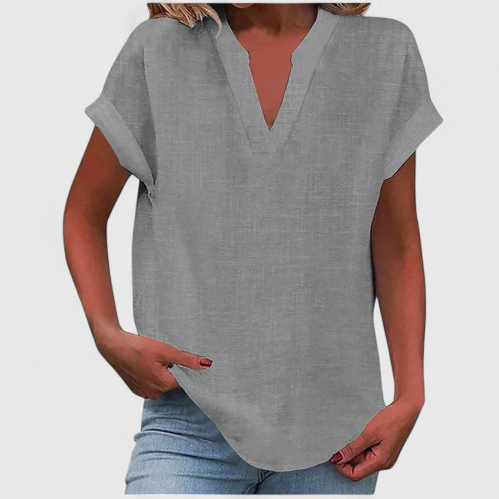 Calantha | Elegant Linen Comfortable V-Neck Blouse