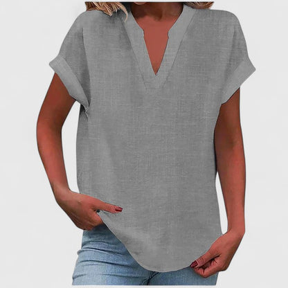 Calantha | Elegant Linen Comfortable V-Neck Blouse