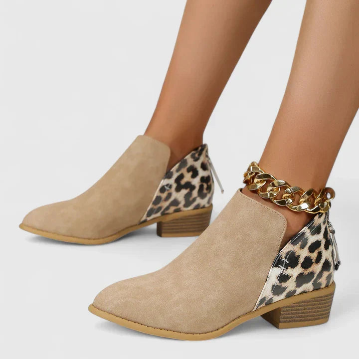 Calantha | Black Suede Orthopedic Boots with Leopard Accent
