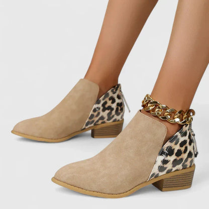 Calantha | Black Suede Orthopedic Boots with Leopard Accent