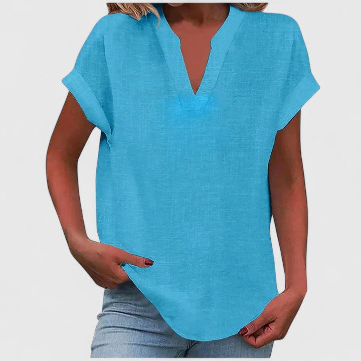 Calantha | Elegant Linen Comfortable V-Neck Blouse