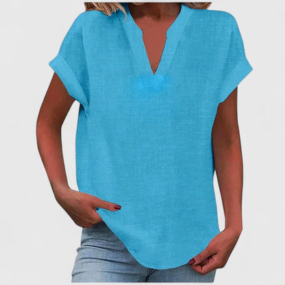 Calantha | Elegant Linen Comfortable V-Neck Blouse