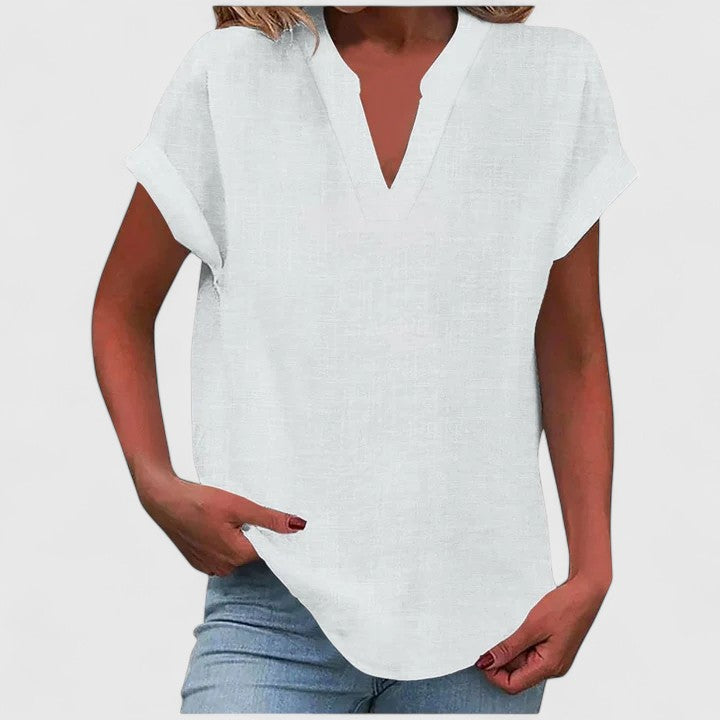 Calantha | Elegant Linen Comfortable V-Neck Blouse