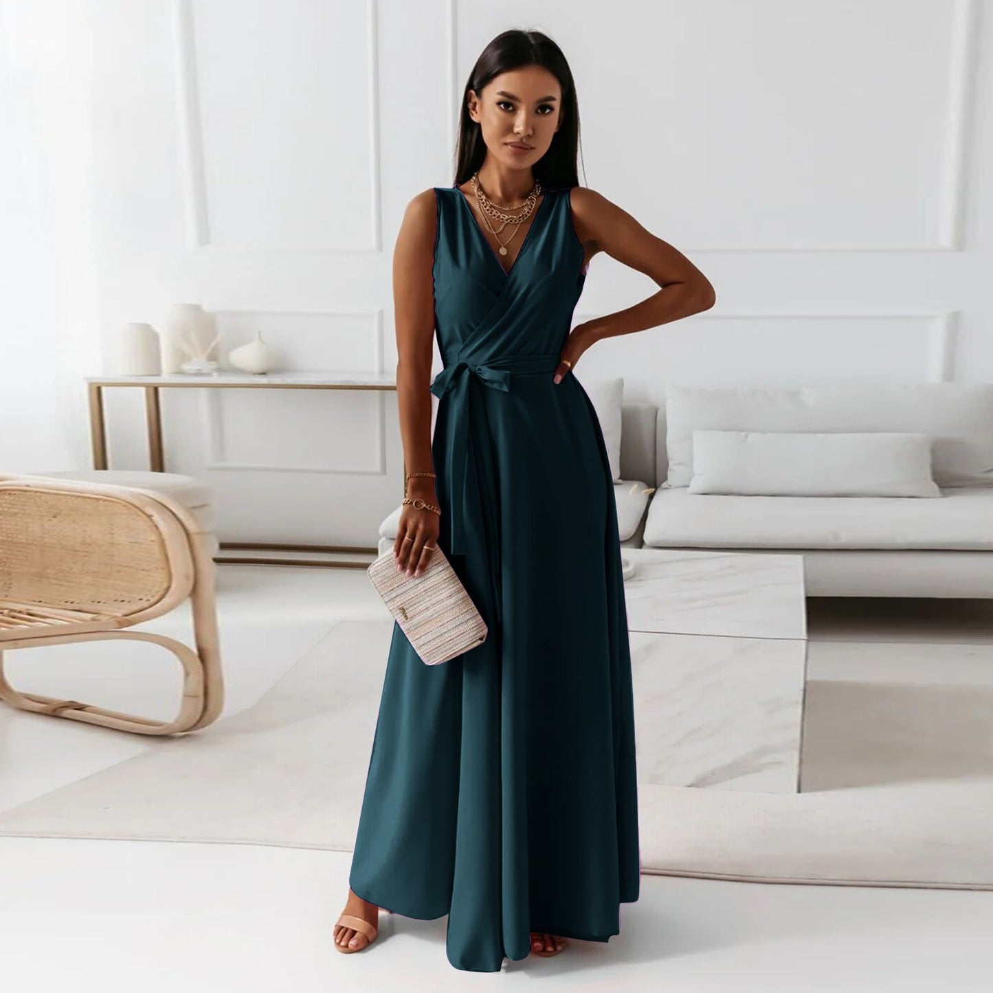 Alethea | Elegant Blush Pink Wrap Maxi Dress for Women Wedding Guest