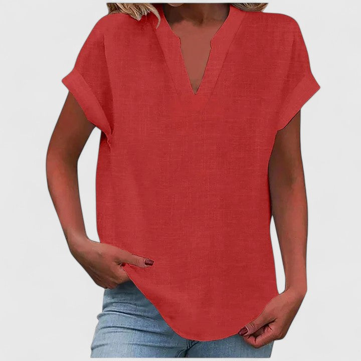 Calantha | Elegant Linen Comfortable V-Neck Blouse