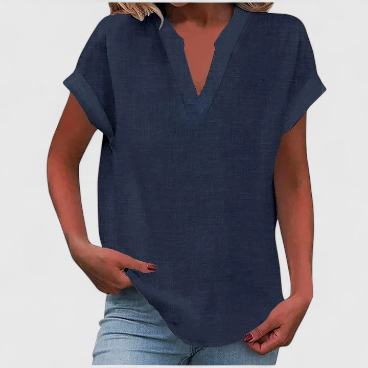 Calantha | Elegant Linen Comfortable V-Neck Blouse
