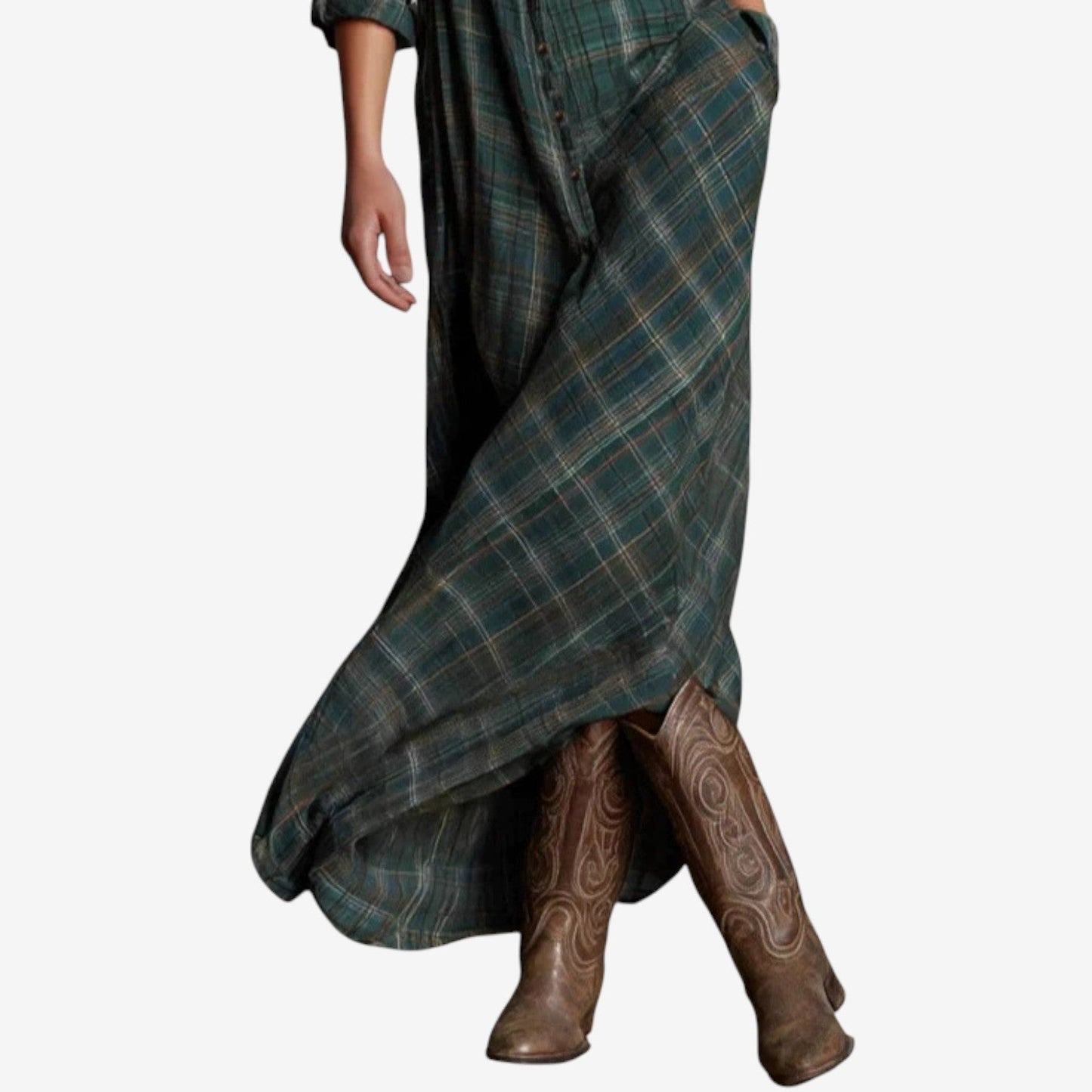 Calanthe | Dark Green Plaid Elegant Dress