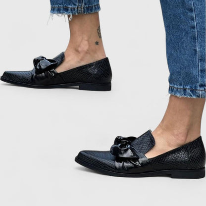 Calantha | Black Snake Embossed Elegant Loafers
