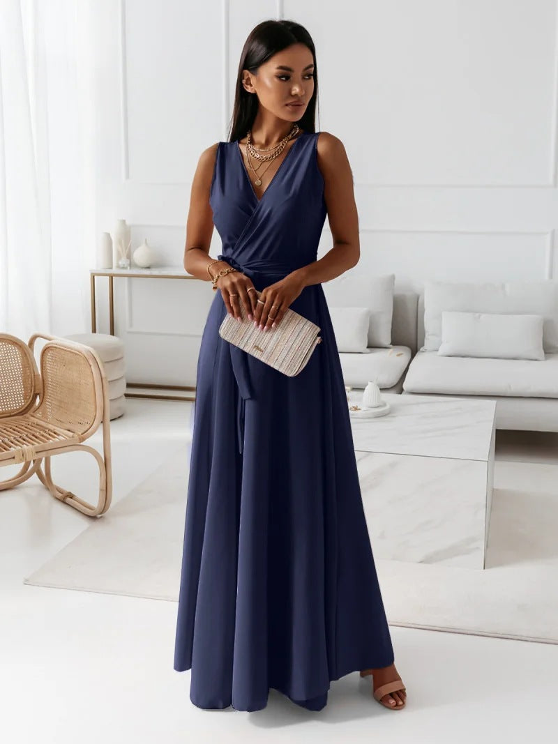 Alethea | Elegant Blush Pink Wrap Maxi Dress for Women Wedding Guest
