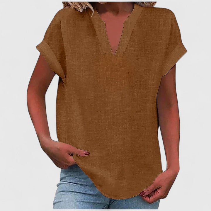 Calantha | Elegant Linen Comfortable V-Neck Blouse