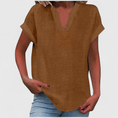 Calantha | Elegant Linen Comfortable V-Neck Blouse