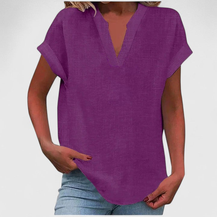 Calantha | Elegant Linen Comfortable V-Neck Blouse