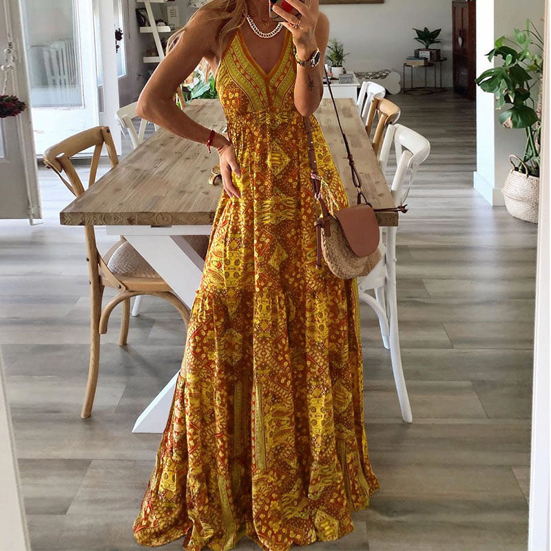 Astrid | Women's V Neck Boho Flowy Draped Teal Maxi Dress