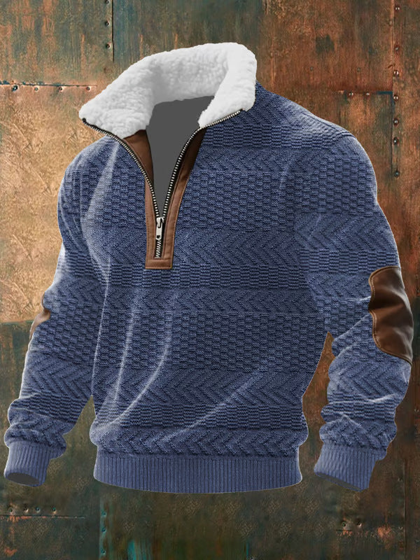Aurelia | Navy Blue Cable Knit Shirt With High Collar And Lining