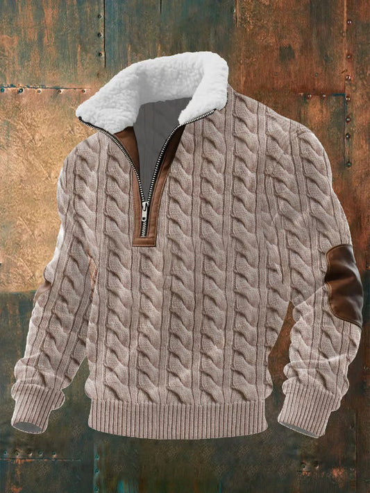 Aurora | Ritsjack With Raised Collar And Lining - Cable Knit Beige